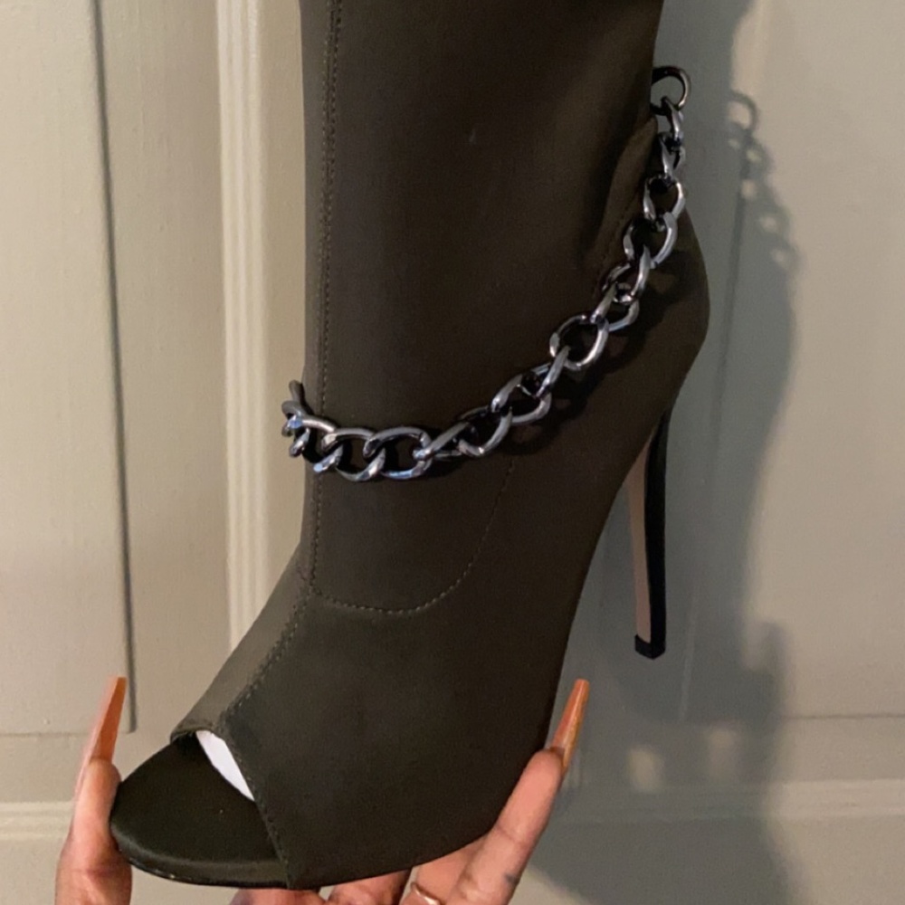 Olive Peep Toe Booties